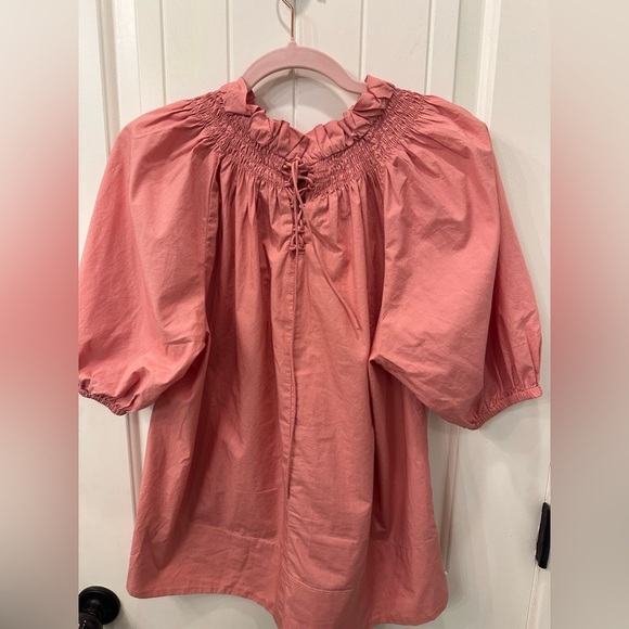 J.Crew Coral Smocked Puff Sleeve Lace Up Back Women's Top M - Picture 5 of 5
